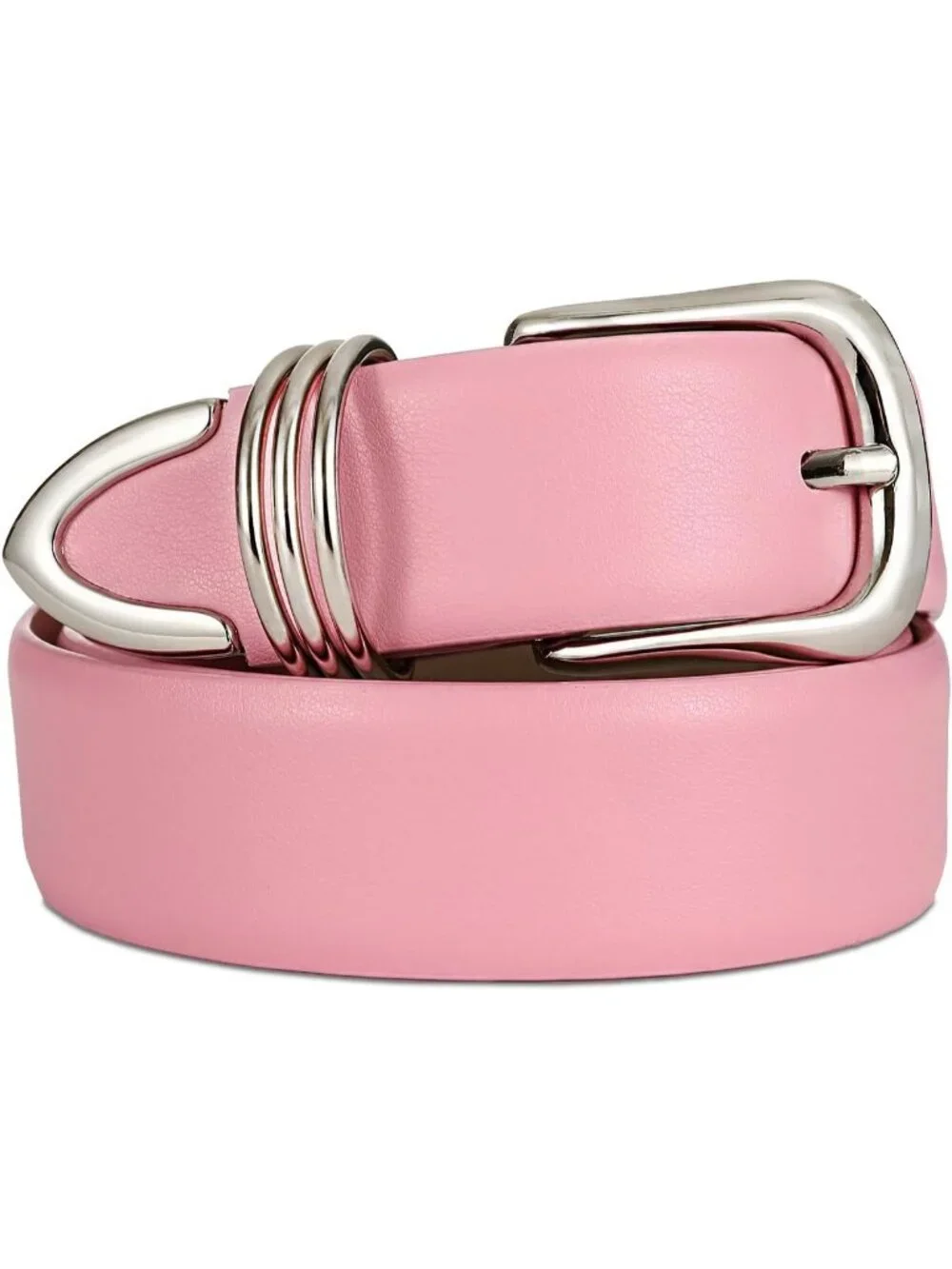 Women Pink Leather Waist Dress Belt For Pants Jeans Fashion With Silver Buckle